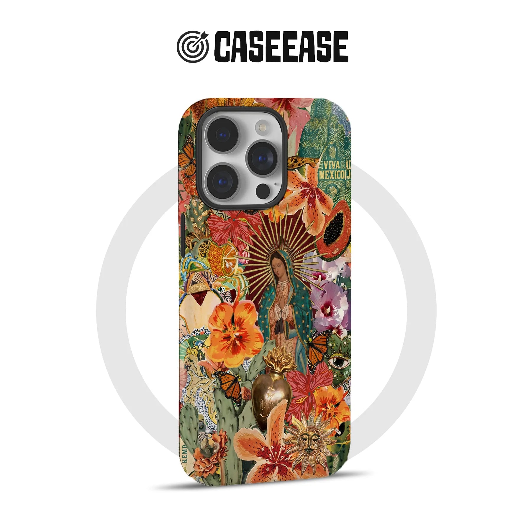 Vibrant Floral and Virgin Mary Phone Case