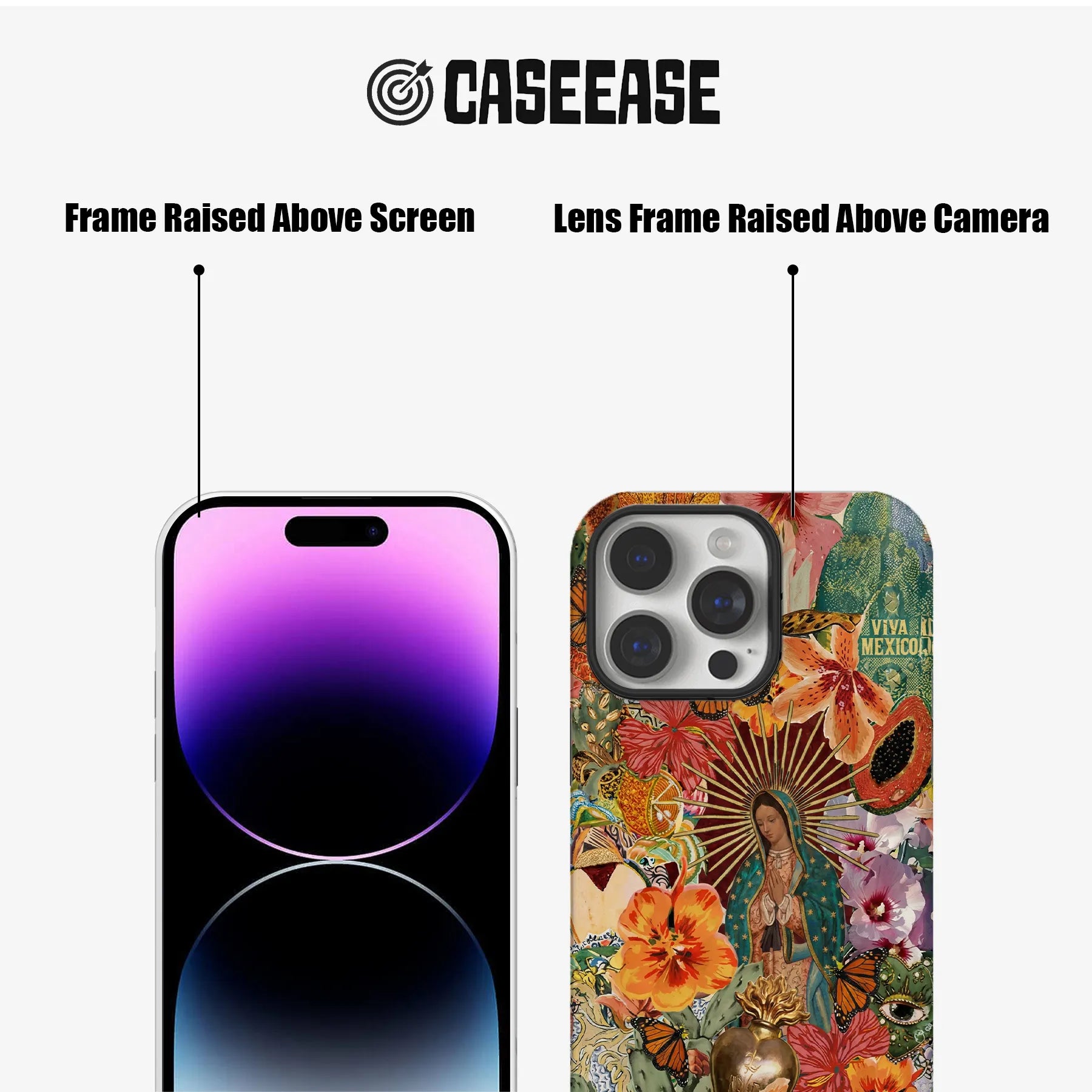 Vibrant Floral and Virgin Mary Phone Case