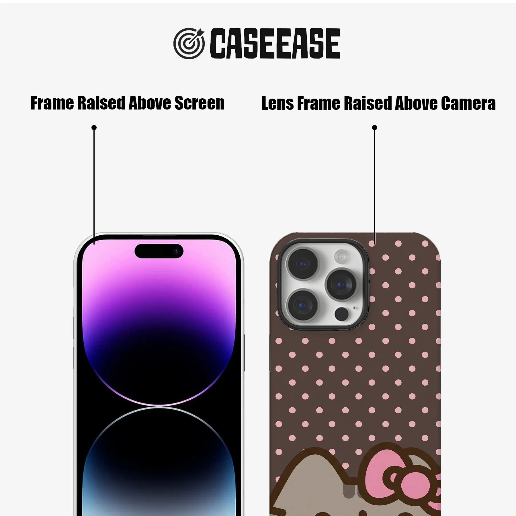 Cute Cat Character Phone Case with Polka Dots