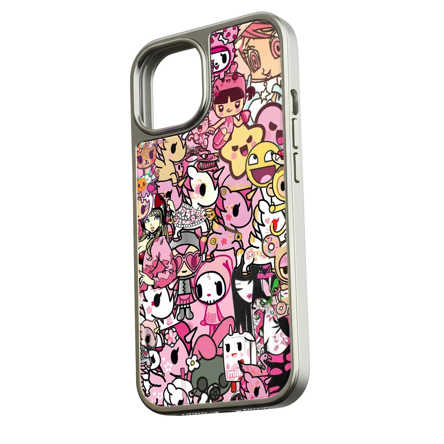 Holographic Chrome Phone Case - Colorful Character Design