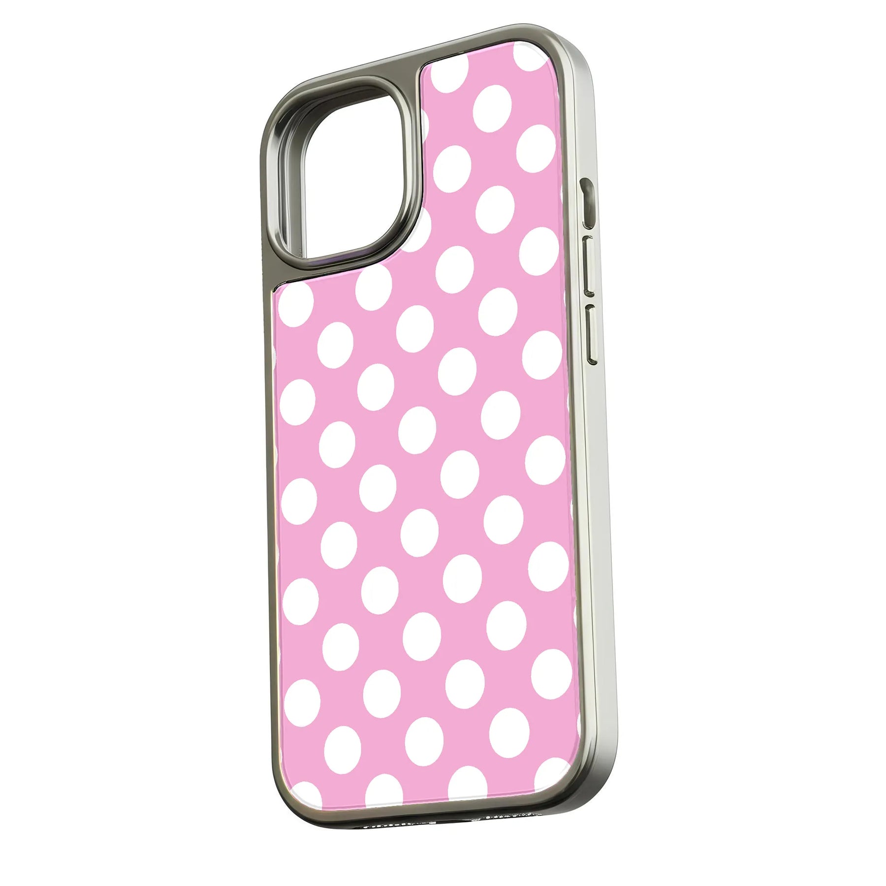 Holographic Chrome Polka Dot Phone Case - Pink & White Dots