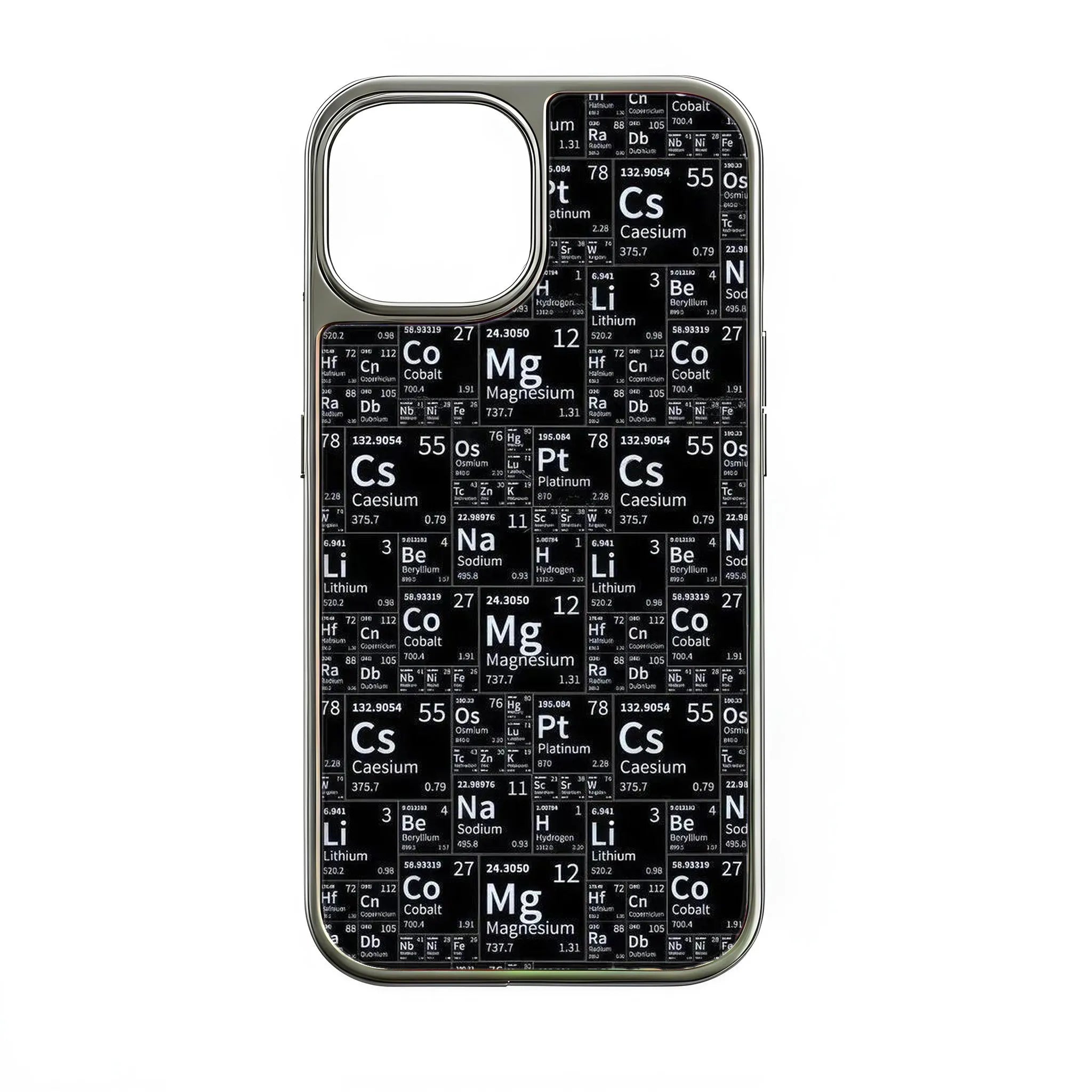 Holographic Chrome Phone Case for iPhone 15 Pro - Elements Chart Design