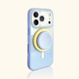 Blue Sky gradient phone case with yellow and blue circular magnetic stand