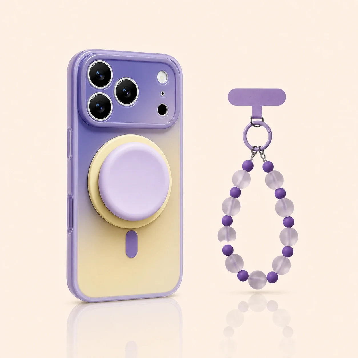 Gradient Magnetic iPhone Case with Matching Stand - Purple Cream + Wrist Chain variant