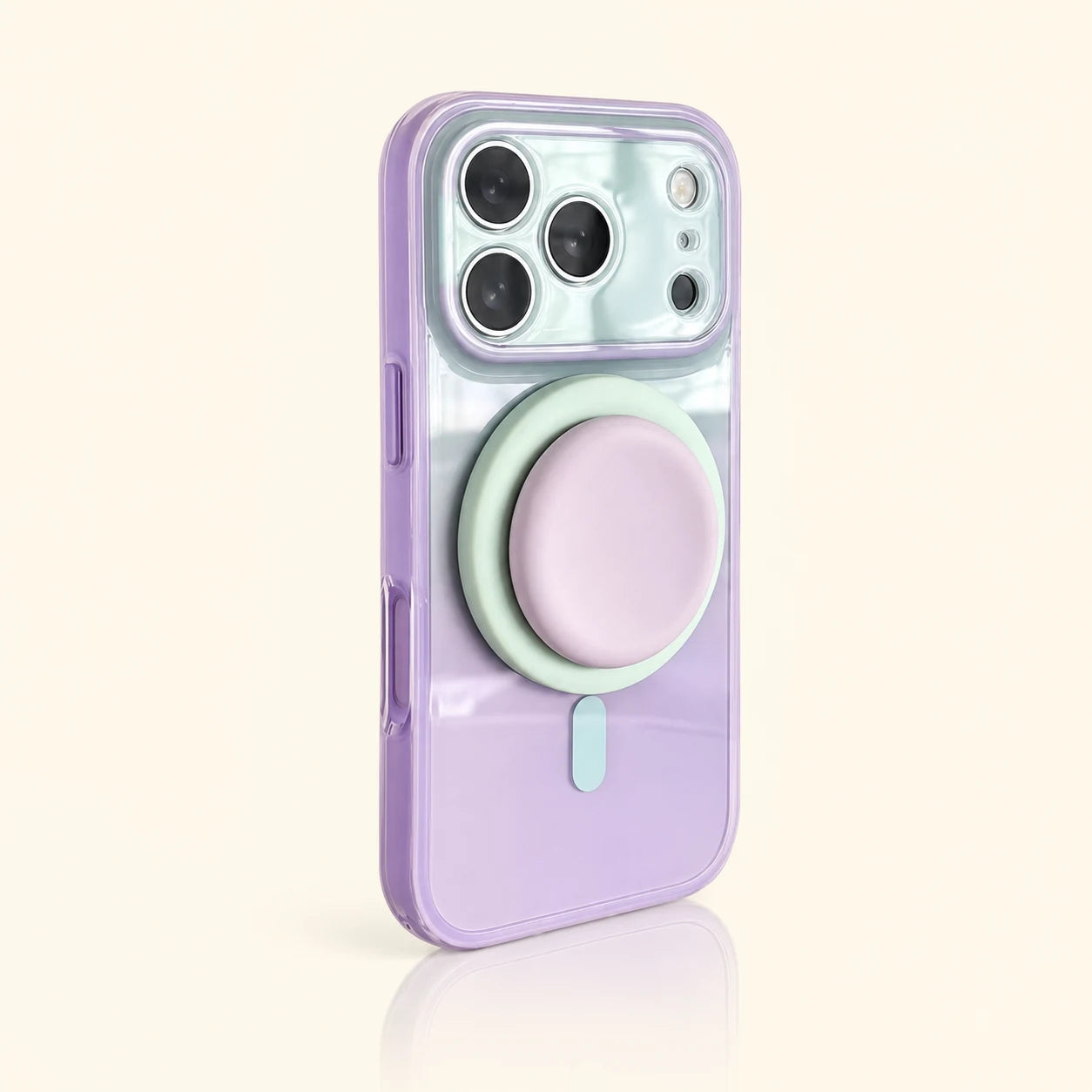 Mint Lavender gradient phone case with mint and lavender circular magnetic stand