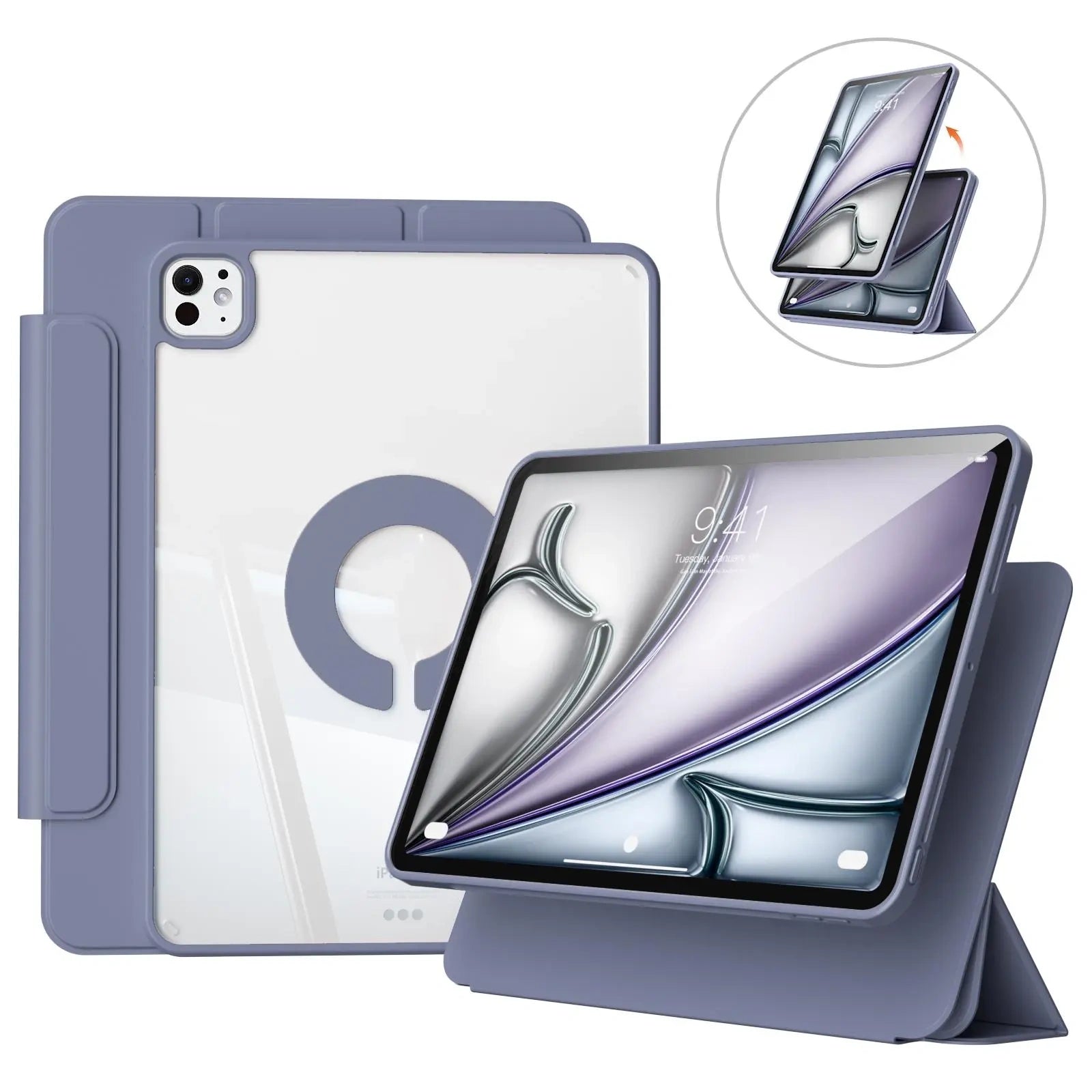 KENKE Magnetic Rotatable Detachable Tablet Case with Pencil Holder, Protective Flip Cover Compatible with iPad, Smart Tablet Accessories, Tablet Casing, Removable Cover, Tablet Covers - Color Lavender (variant image)
