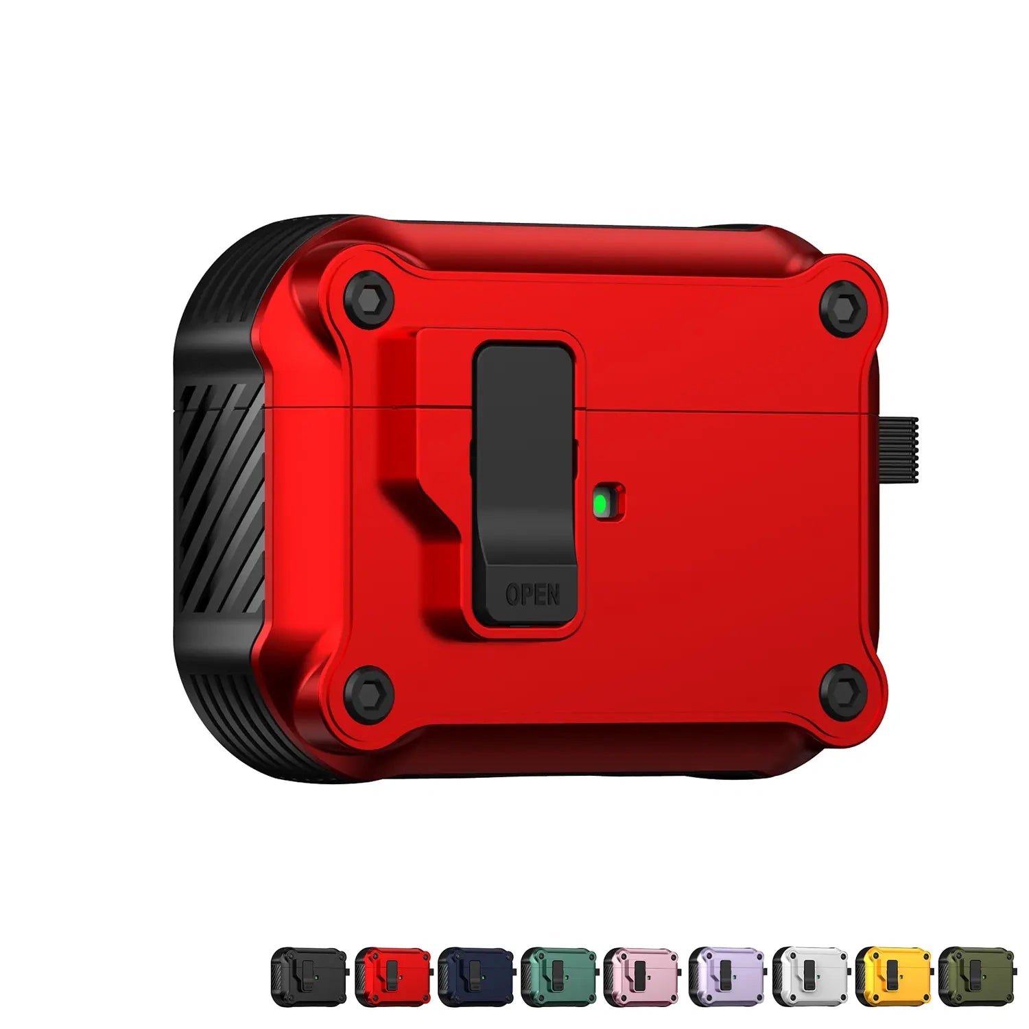 For AirPods 1/2/3/4 & AirPods Pro 1/2/3 Gen Case, Secure Lock Auto Pop-Up Lid Military Grade Shockproof Hard Shell Protective Cover, Full Body Drop Protection Armor Earphone Case with Visible LED & USB-C/Lightning Compatibility (main image)