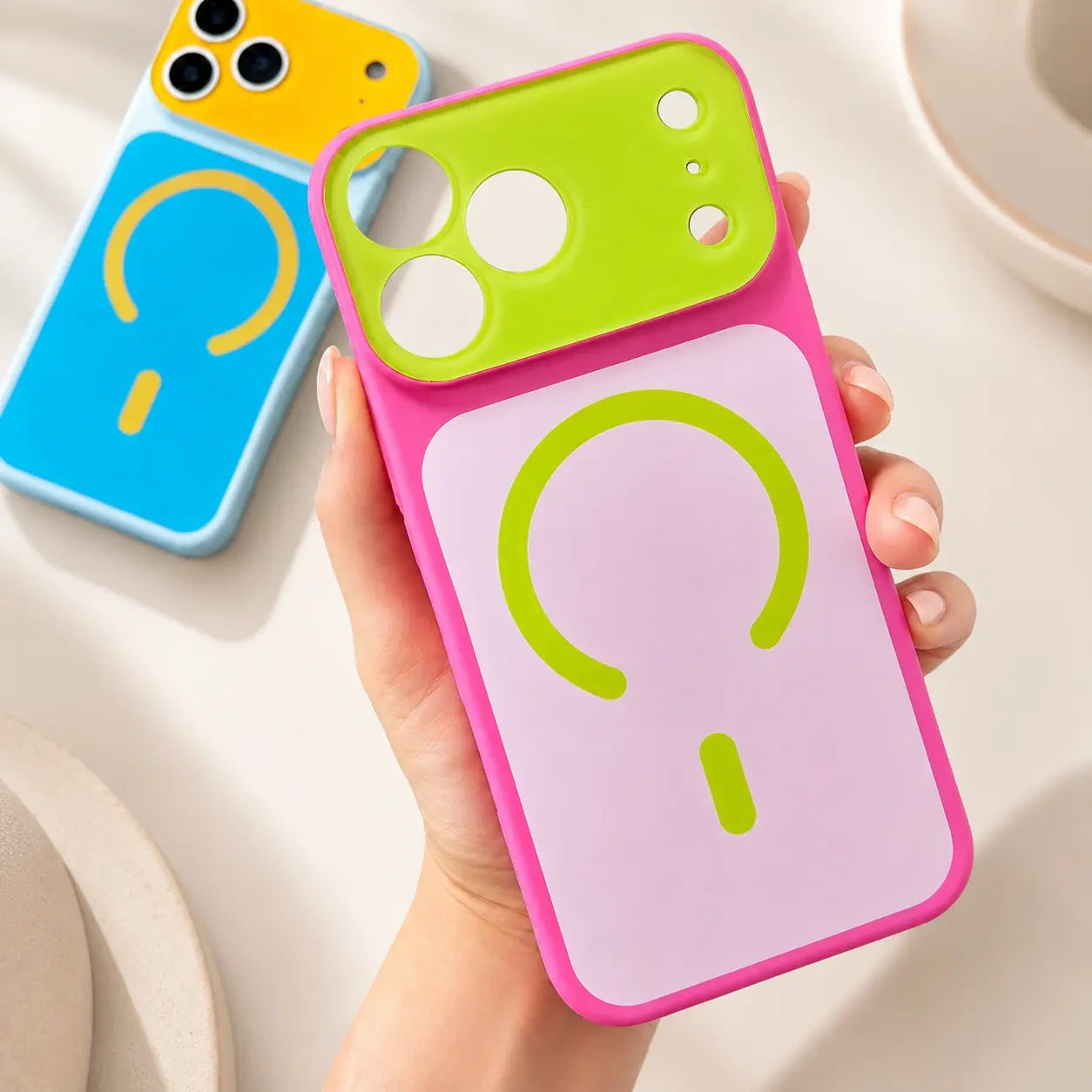 Dopamine Color Block Magnetic Phone Case for iPhone 17 16 15 14 13 Pro Max, Soft Touch Matte Cover for Gorls Women, compatible with MagSafe, Ultra Slim Thin Hard PC Case Cover (main image)