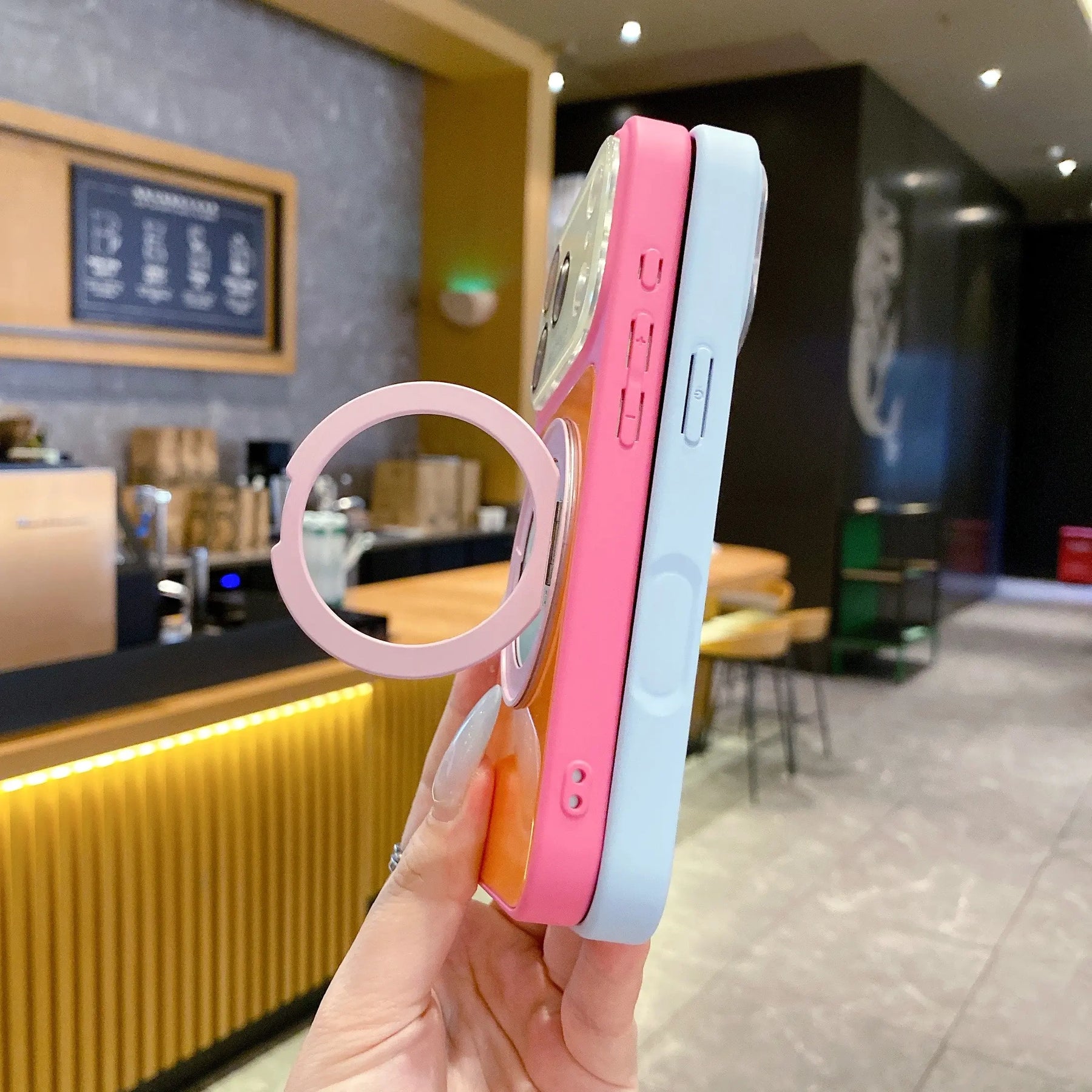 Dopamine Colors Magnetic Case for iPhone 17 16 15 14 Pro Max, with 360° Rotating Ring Stand, Colorblock Glossy Shockproof Cover with Full Camera Protection, Wireless Charging Compatible with MagSafe, Best Gift for Women Girls (main image)