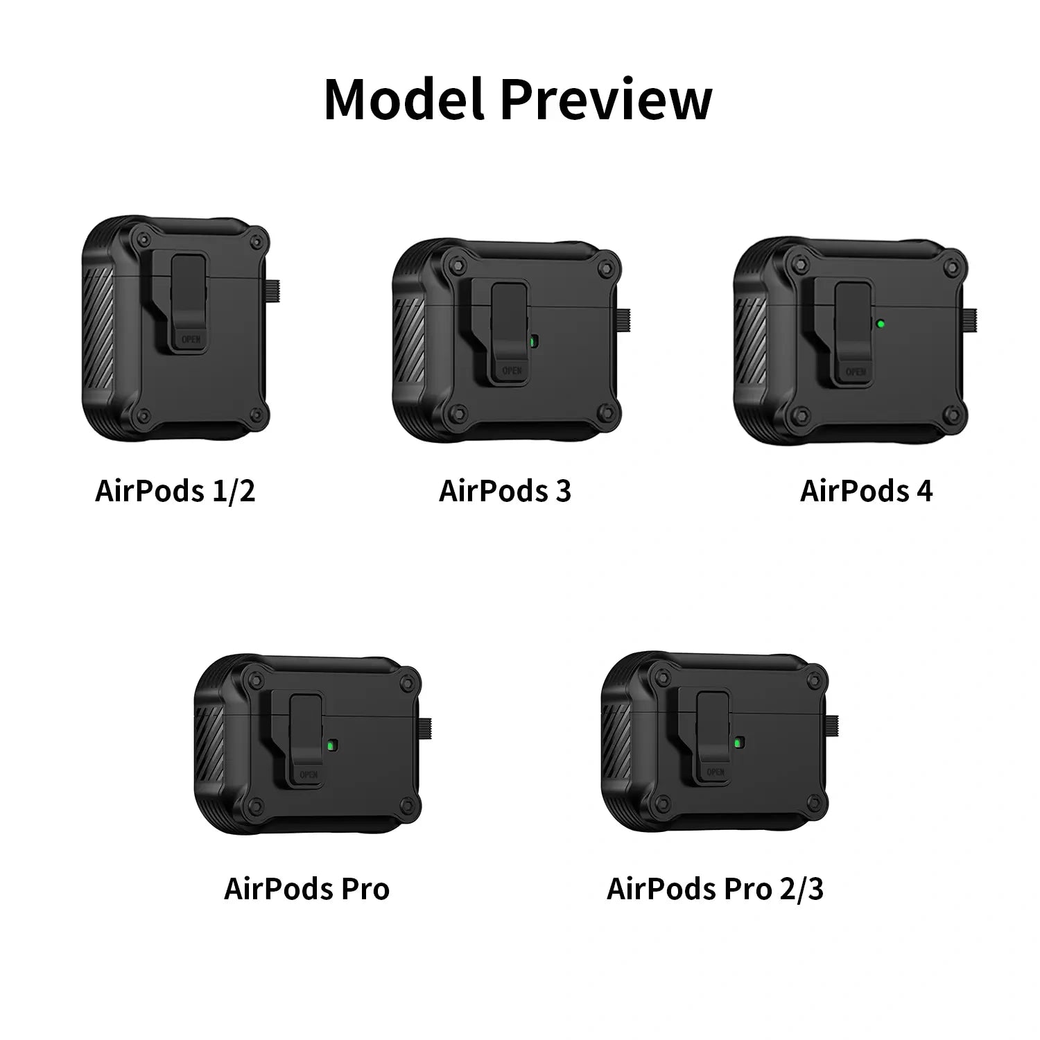 For AirPods 1/2/3/4 & AirPods Pro 1/2/3 Gen Case, Secure Lock Auto Pop-Up Lid Military Grade Shockproof Hard Shell Protective Cover, Full Body Drop Protection Armor Earphone Case with Visible LED & USB-C/Lightning Compatibility (main image)