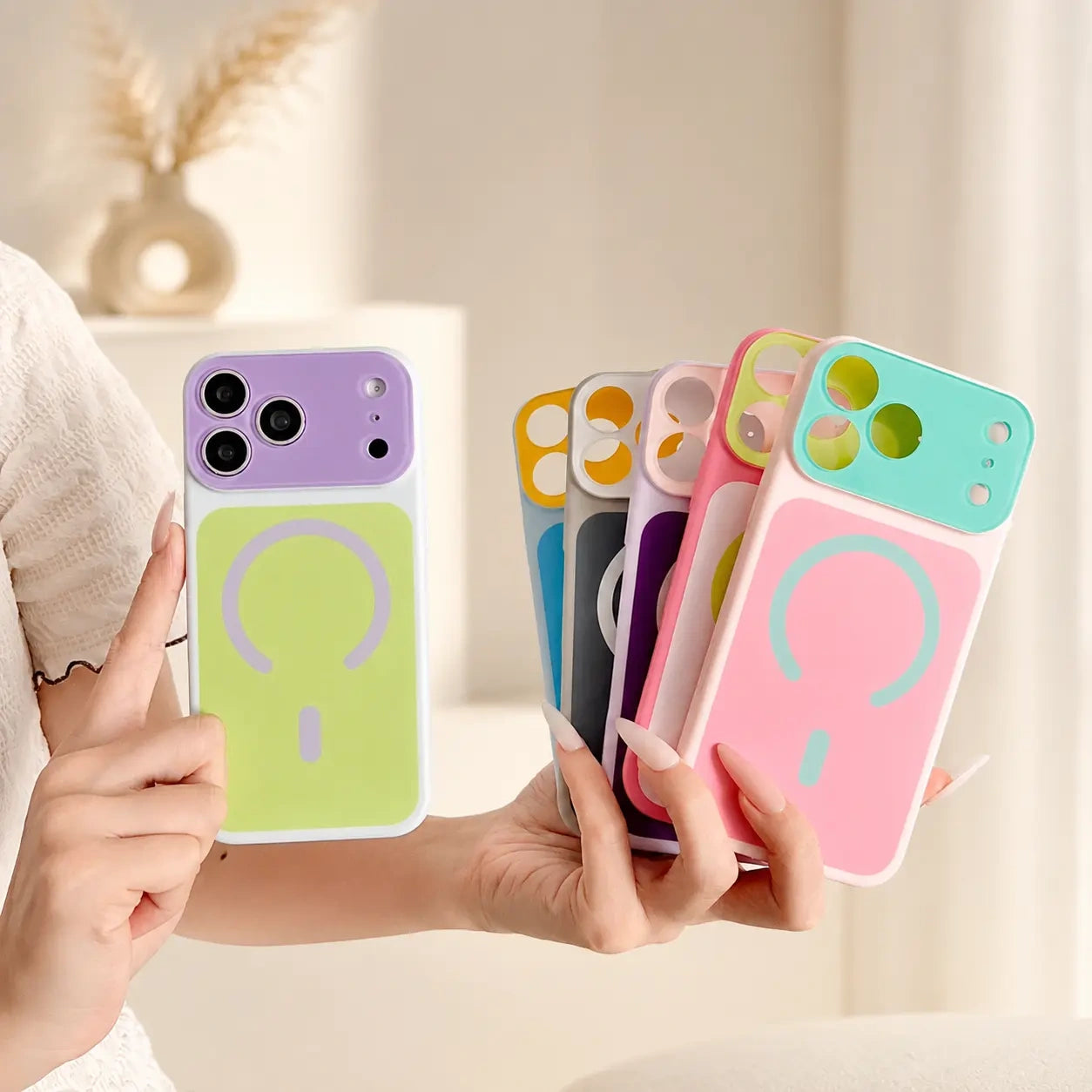 Dopamine Color Block Magnetic Phone Case for iPhone 17 16 15 14 13 Pro Max, Soft Touch Matte Cover for Gorls Women, compatible with MagSafe, Ultra Slim Thin Hard PC Case Cover (main image)