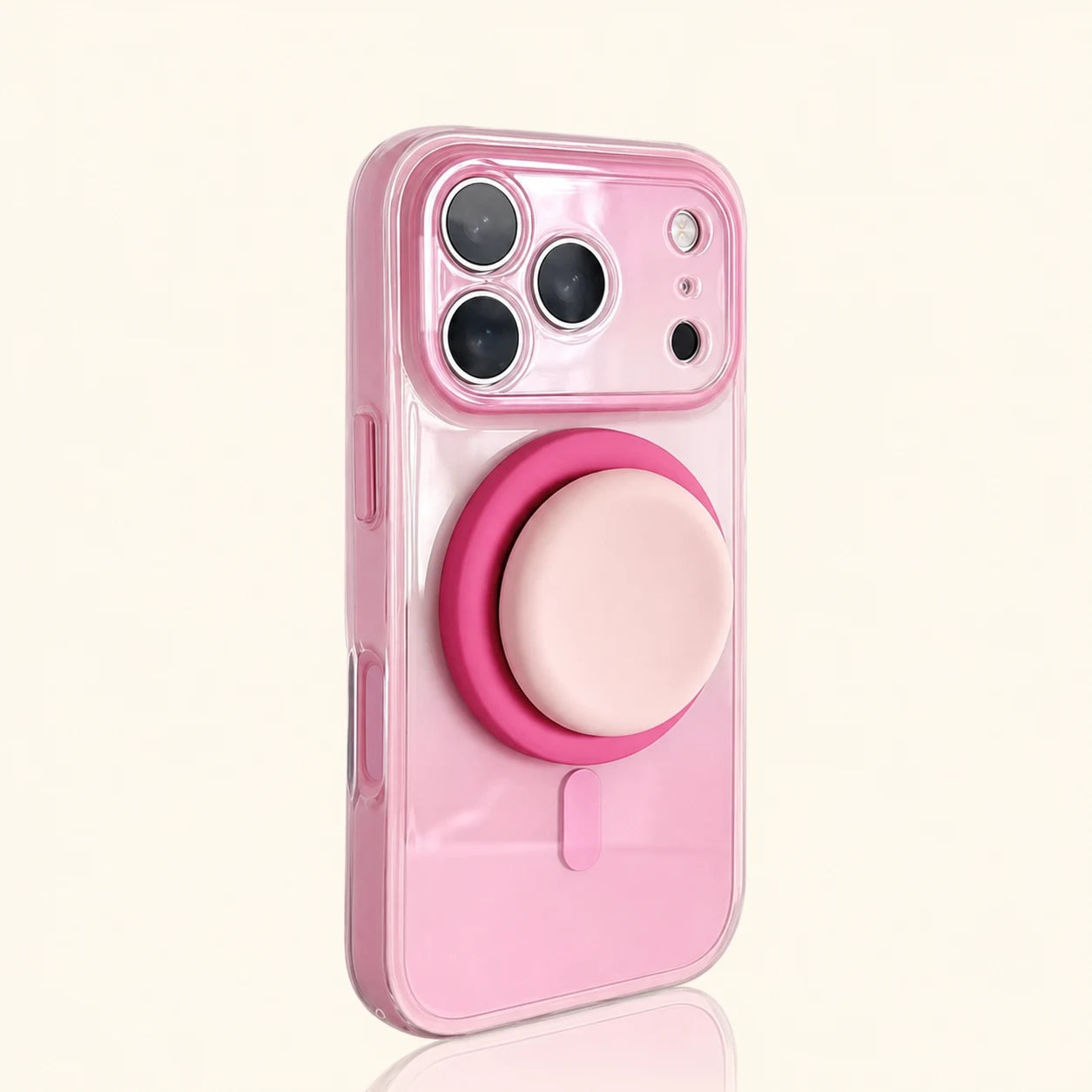 Rose Pink phone case with rose and blush circular magnetic stand