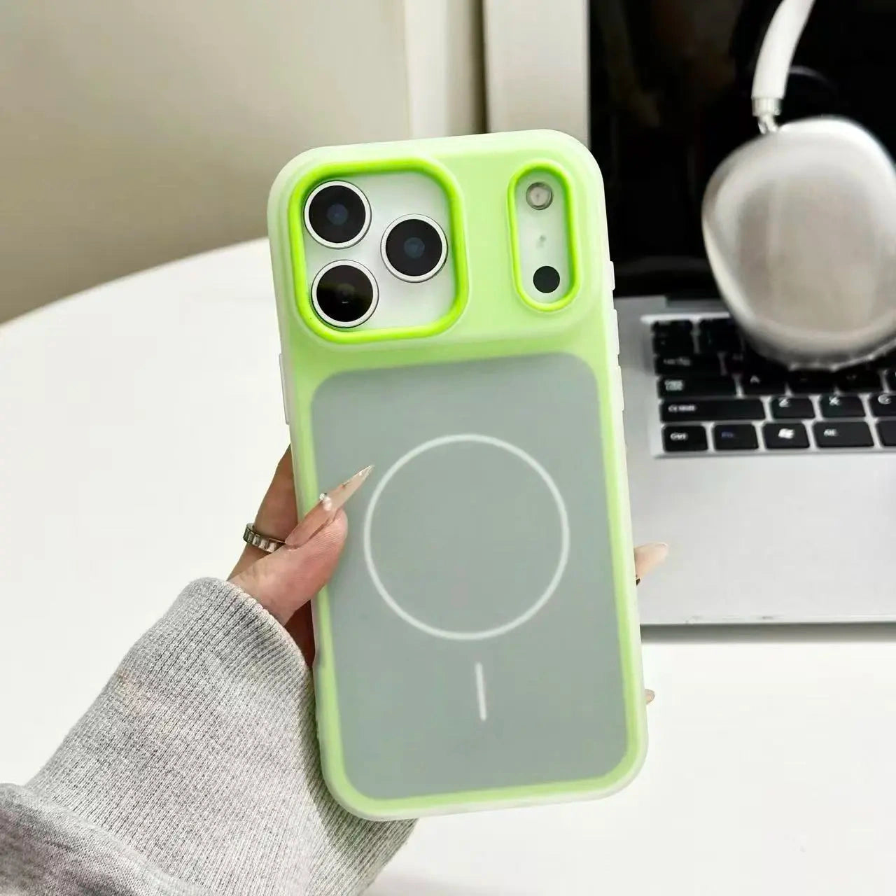 HISTORYOO for iPhone 17 Pro Max 16 Pro 15 14 Plus 13 12 11 Pro Magnetic (not strong) Defender 2 In 1 Dual Layer Jelly Soft Matte Clear Silicone + Candy Color-Blocking PC Hybrid Magsafe Wireless Charging Case Frosted Shockproof Bumper Luxury Back Cover - Color Green (variant image)