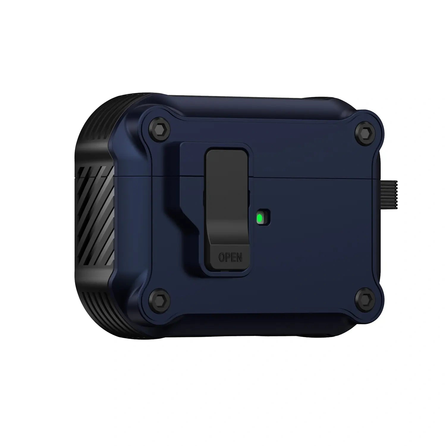 For AirPods 1/2/3/4 & AirPods Pro 1/2/3 Gen Case, Secure Lock Auto Pop-Up Lid Military Grade Shockproof Hard Shell Protective Cover, Full Body Drop Protection Armor Earphone Case with Visible LED & USB-C/Lightning Compatibility - Color Navy Blue (variant image)