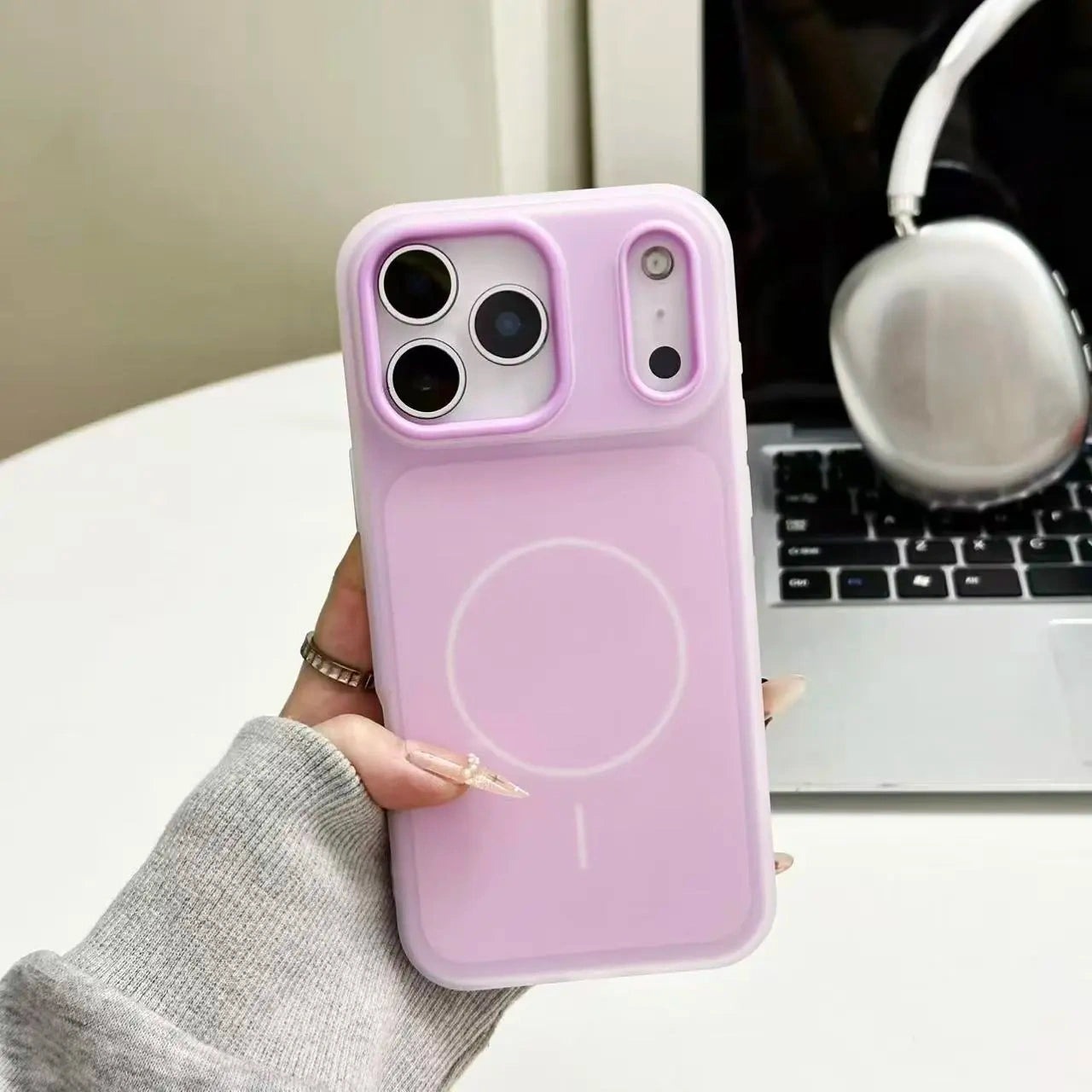 HISTORYOO for iPhone 17 Pro Max 16 Pro 15 14 Plus 13 12 11 Pro Magnetic (not strong) Defender 2 In 1 Dual Layer Jelly Soft Matte Clear Silicone + Candy Color-Blocking PC Hybrid Magsafe Wireless Charging Case Frosted Shockproof Bumper Luxury Back Cover - Color Purple (variant image)
