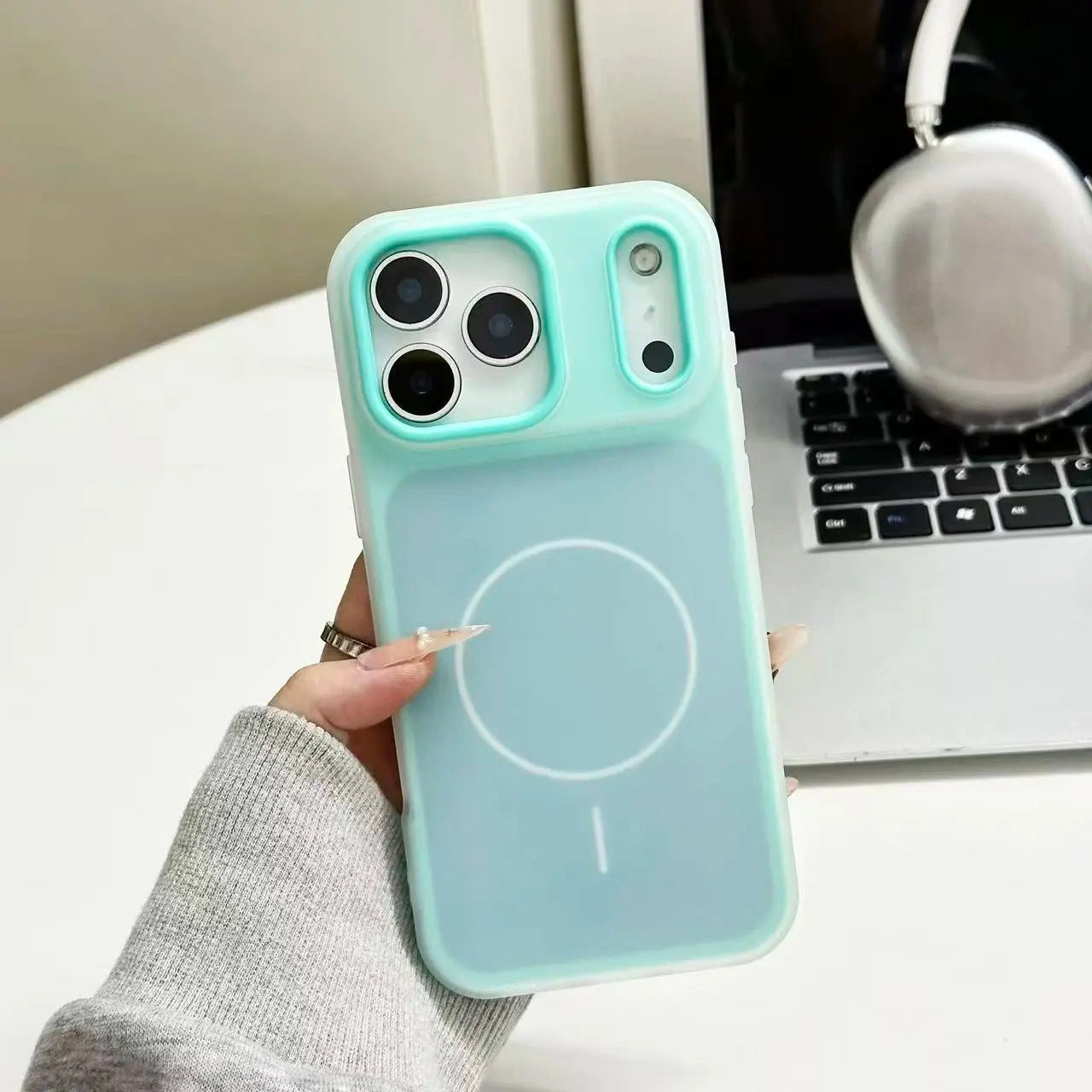 HISTORYOO for iPhone 17 Pro Max 16 Pro 15 14 Plus 13 12 11 Pro Magnetic (not strong) Defender 2 In 1 Dual Layer Jelly Soft Matte Clear Silicone + Candy Color-Blocking PC Hybrid Magsafe Wireless Charging Case Frosted Shockproof Bumper Luxury Back Cover - Color Teal (variant image)