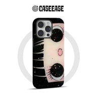 Black and pink starry eye design phone case shown from rear for Shopify listing