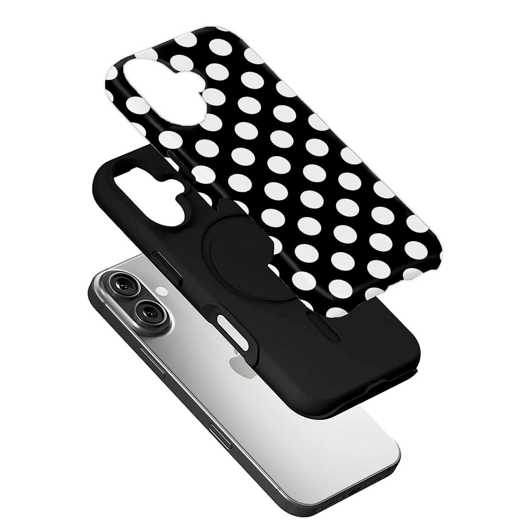 Funda clásica para teléfono con lunares blancos y negros