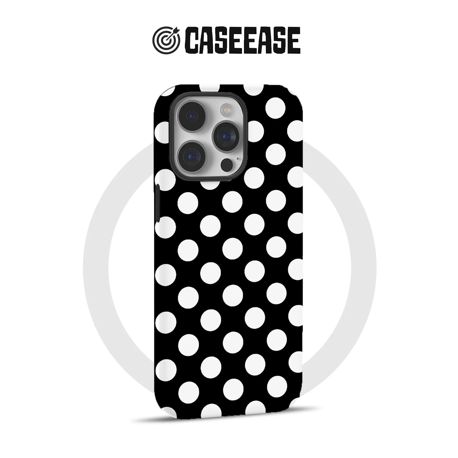 Funda clásica para teléfono con lunares blancos y negros