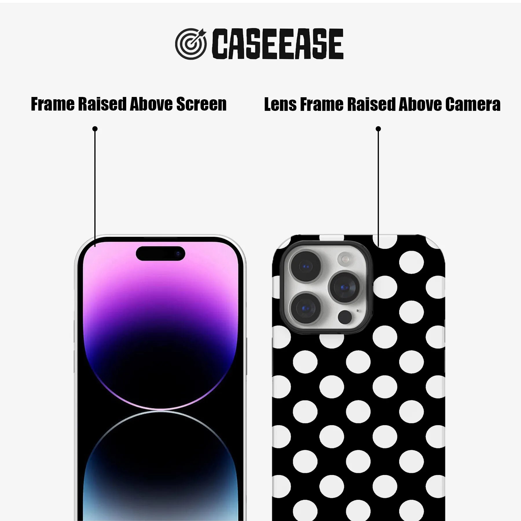 Funda clásica para teléfono con lunares blancos y negros