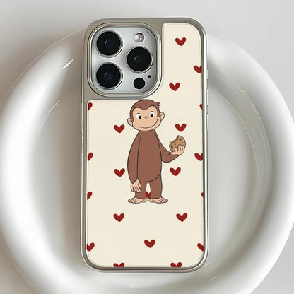 Holographic Chrome Curious George Phone Case - Heart Pattern Design