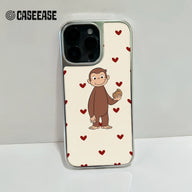 Holographic Chrome Curious George Phone Case - Heart Pattern Design