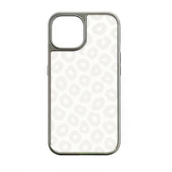 Silver-edged white leopard pattern phone case, rear view for Shopify product listing