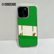 Holographic Chrome iPhone 15 Pro Phone Case - Playful Pups & Green Lawn