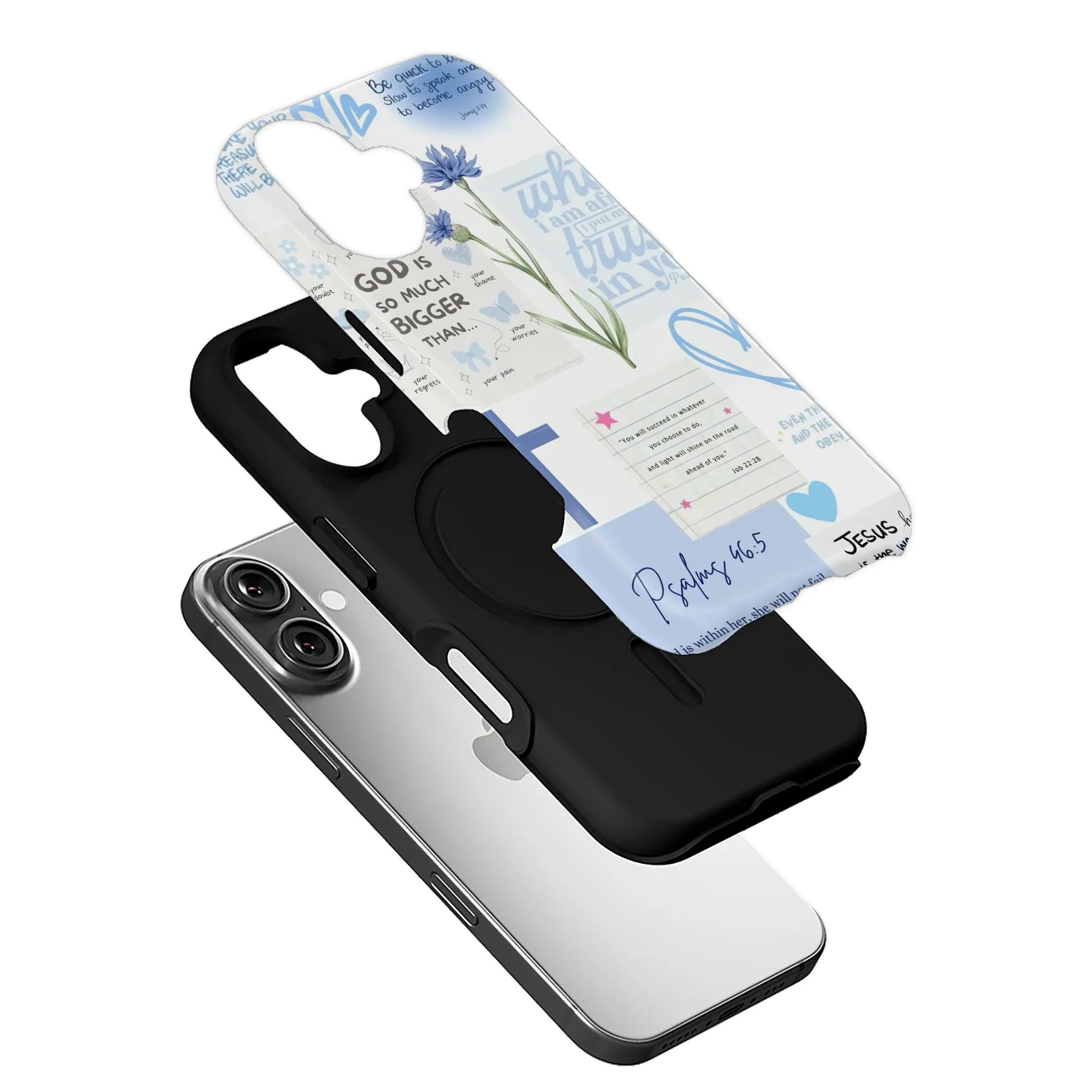 Blue Bible Verse Phone Case – Psalm 46:5 Christian Floral Faith Design