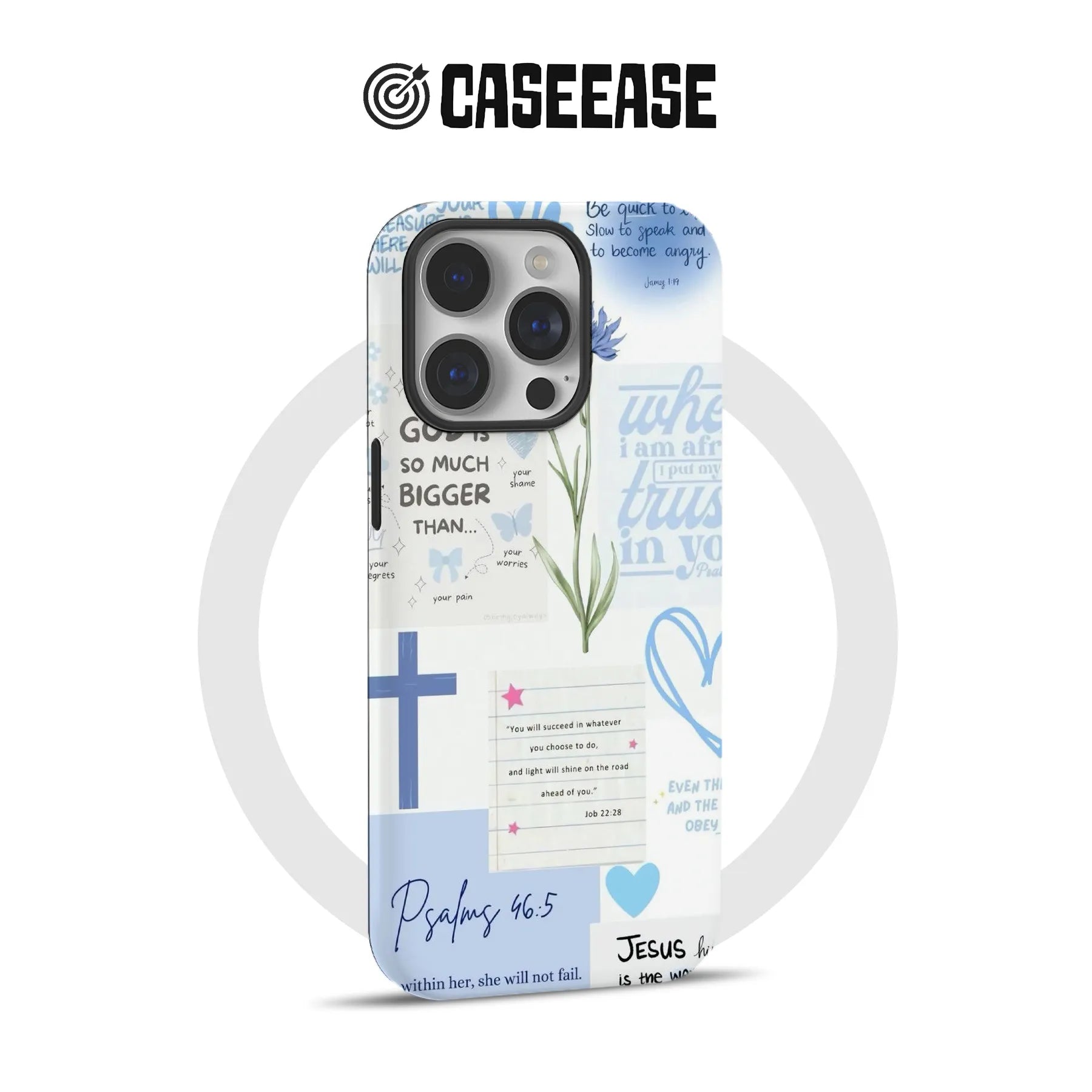 Blue Bible Verse Phone Case – Psalm 46:5 Christian Floral Faith Design