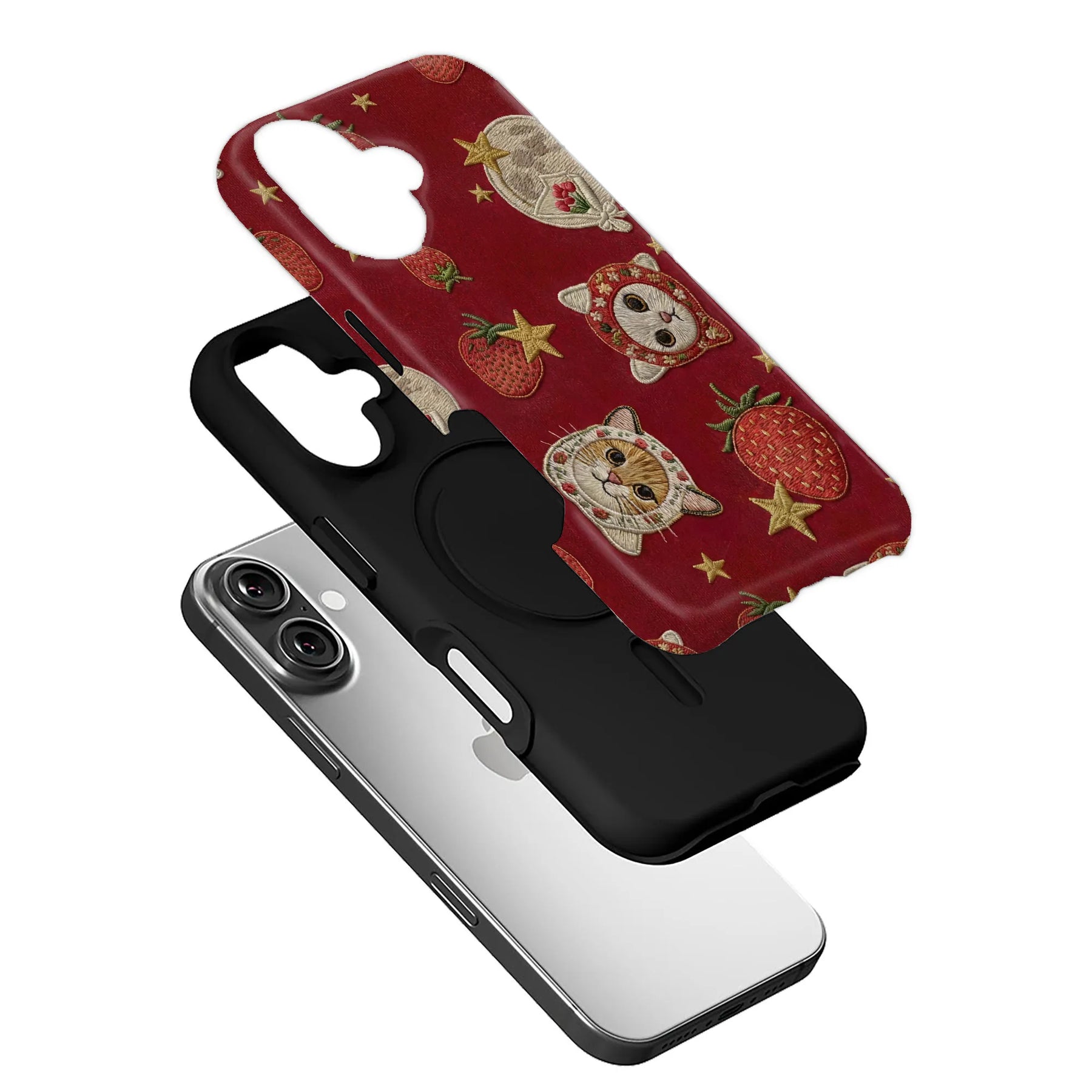 Cute Cat and Strawberry Pattern Phone Case