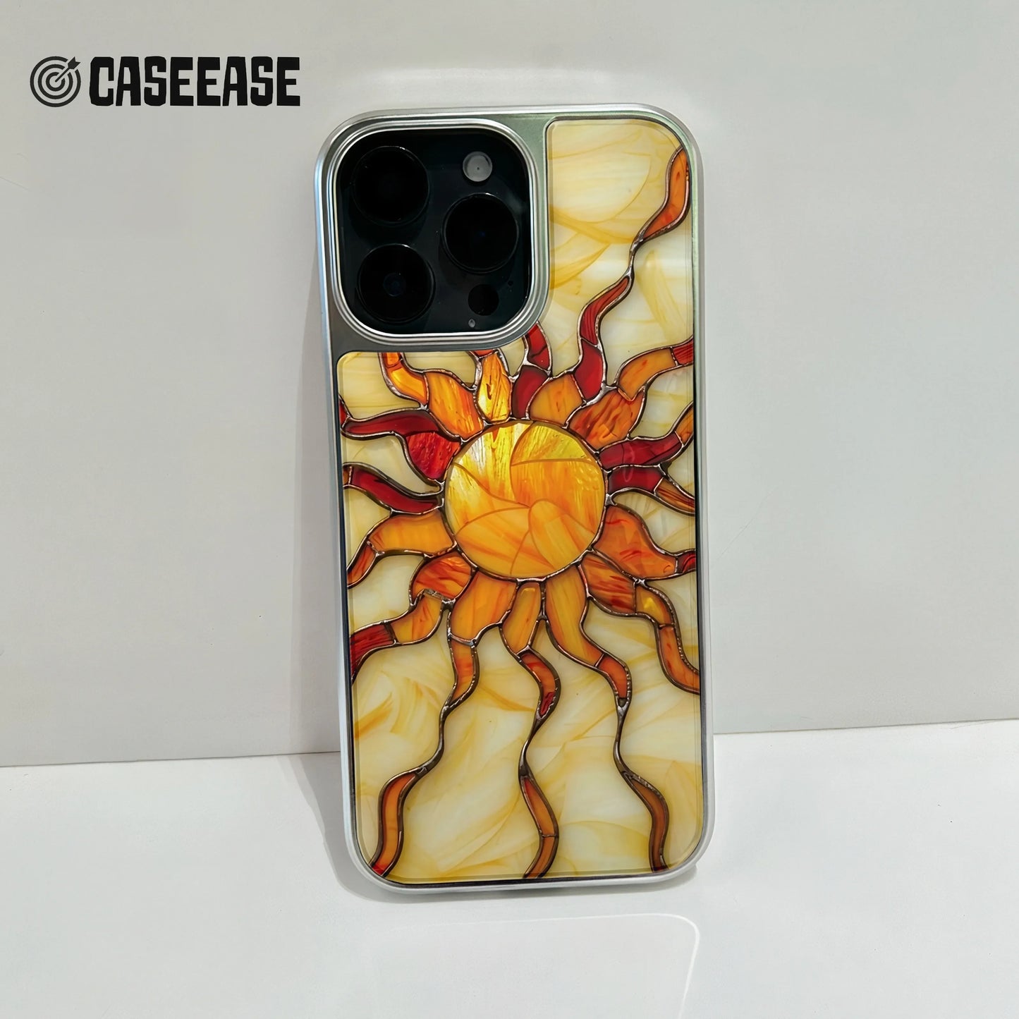 Holographic Chrome Sun Phone Case - Stained Glass Design & Vibrant Colors