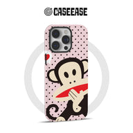 Pink polka dot monkey phone case shown from rear for CASEEASE storefront
