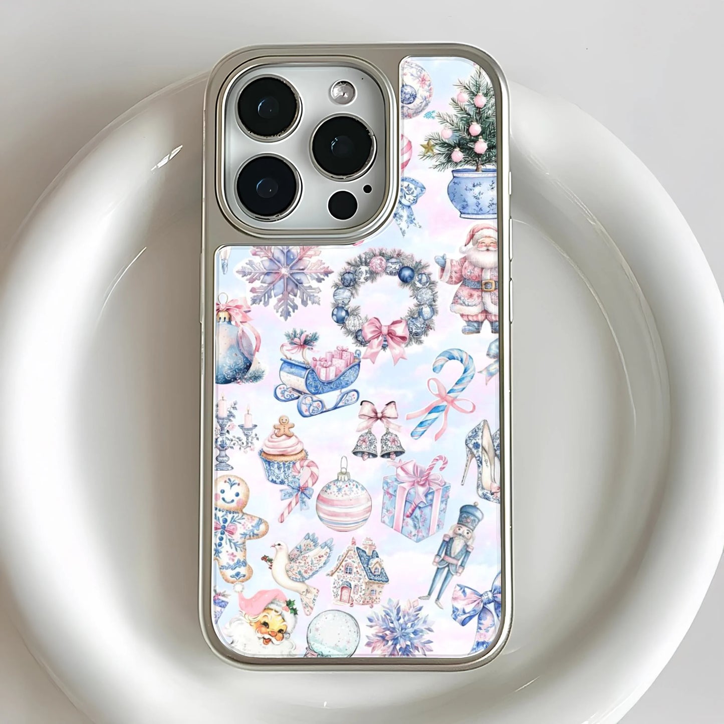 Holographic Chrome Christmas Phone Case - Festive Holiday Print