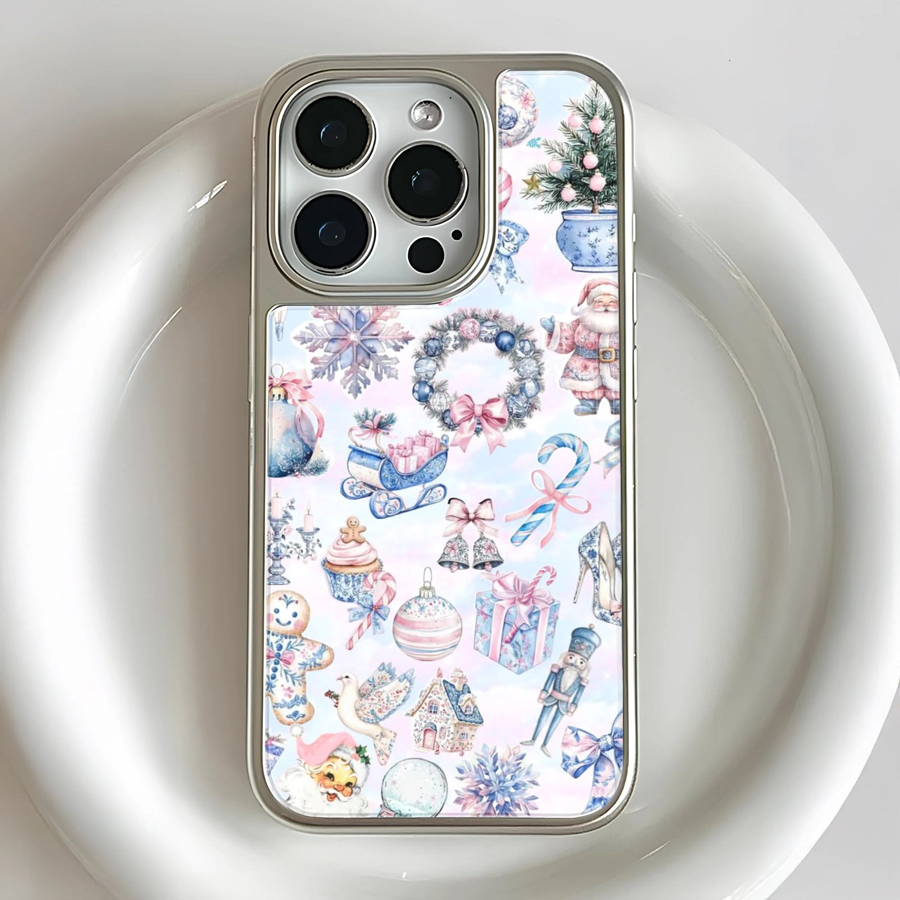 Holographic Chrome Christmas Phone Case - Festive Holiday Print