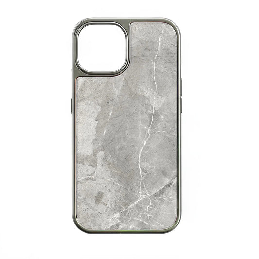 Holographic Chrome iPhone 15 Pro Case - Elegant Grey Marble Design