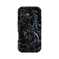 Elegant Black Lace Phone Case with Blue Calligraphy