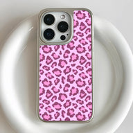 Holographic Chrome Pink Leopard Phone Case for iPhone 15 Pro - Stylish Animal Print