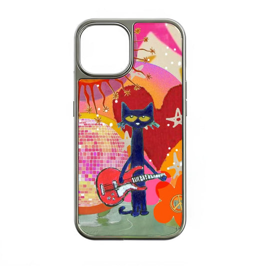 Holographic Chrome Phone Case - Funky Cat Design