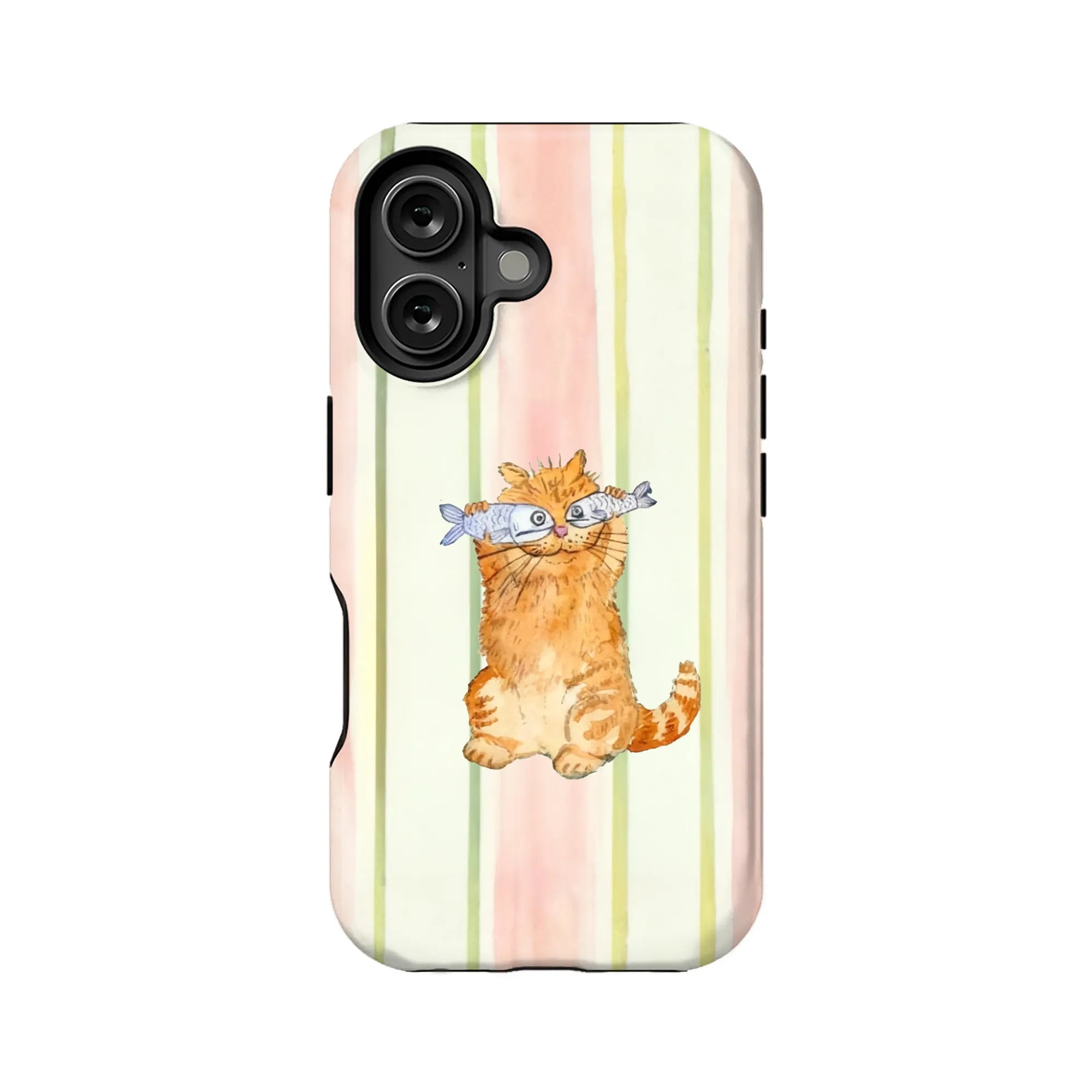 Cute Ginger Cat Phone Case with Fish Design