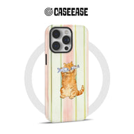 Bonita funda para teléfono con diseño de gato pelirrojo y pez