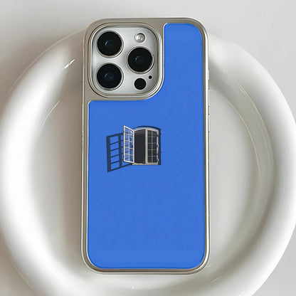 Holographic Chrome iPhone 14 Pro Case - Blue Window Design