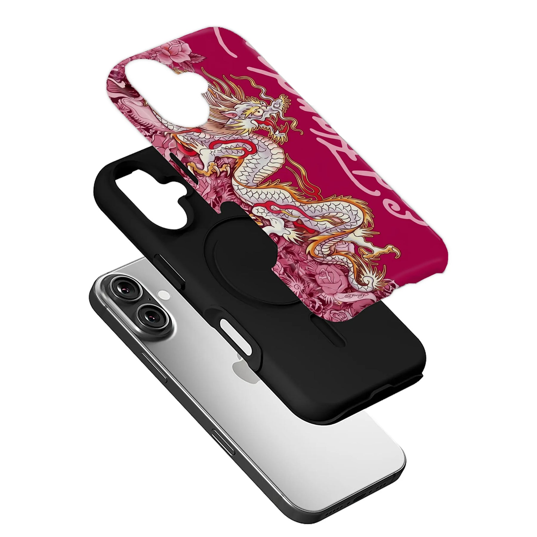 Ed Hardy White Dragon Floral Phone Case for iPhone