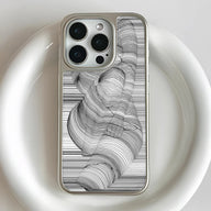 Holographic Chrome Phone Case for iPhone 15 Pro - Artistic Black Line Design