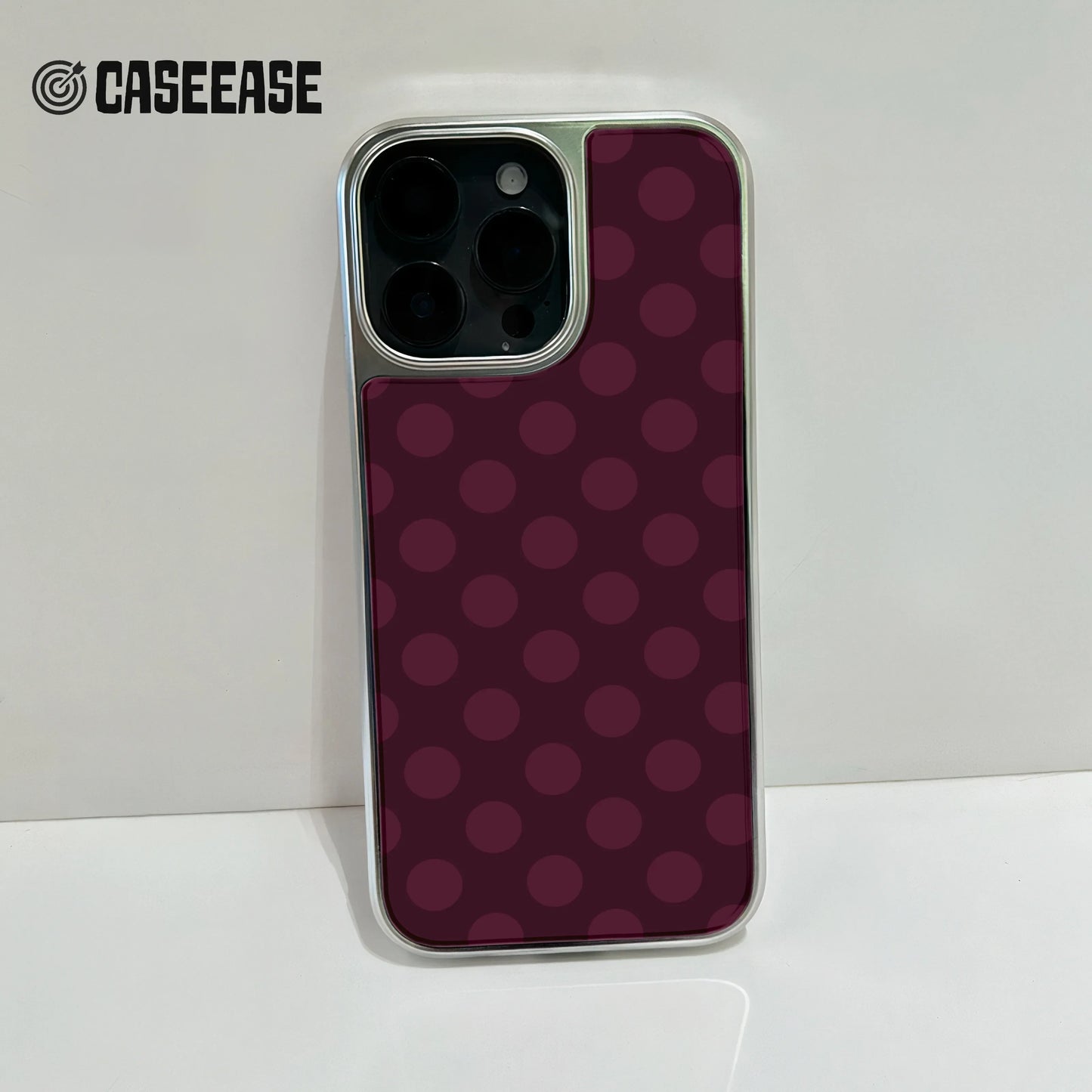 Holographic Chrome Polka Dot Phone Case - Stylish Burgundy Design