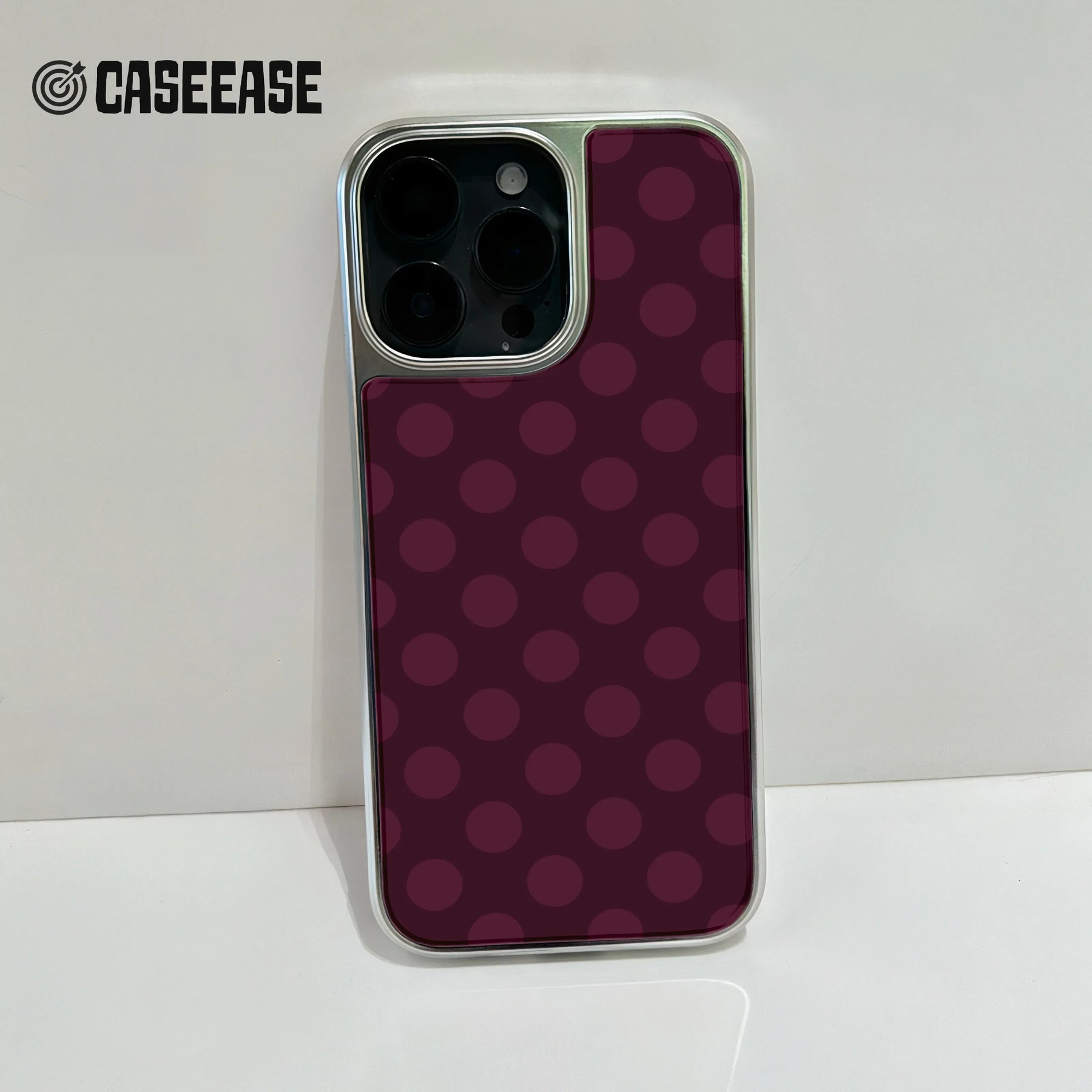Holographic Chrome Polka Dot Phone Case - Stylish Burgundy Design