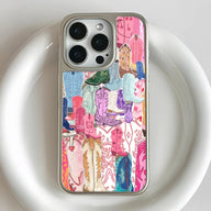 Holographic Chrome Cowboy Boots Phone Case - Vivid Western Design