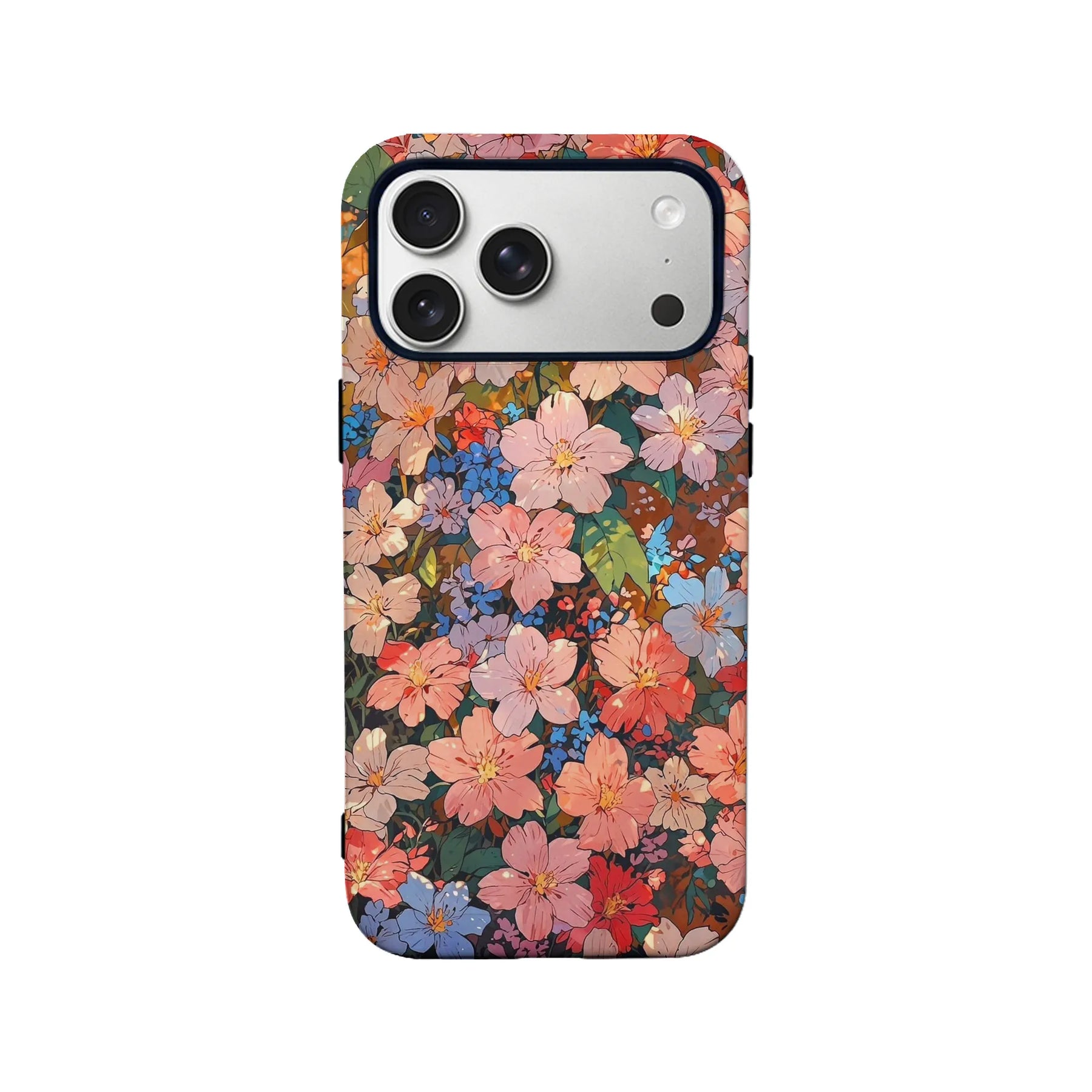 Funda para teléfono con diseño floral floreciente: Sakura y flores azules