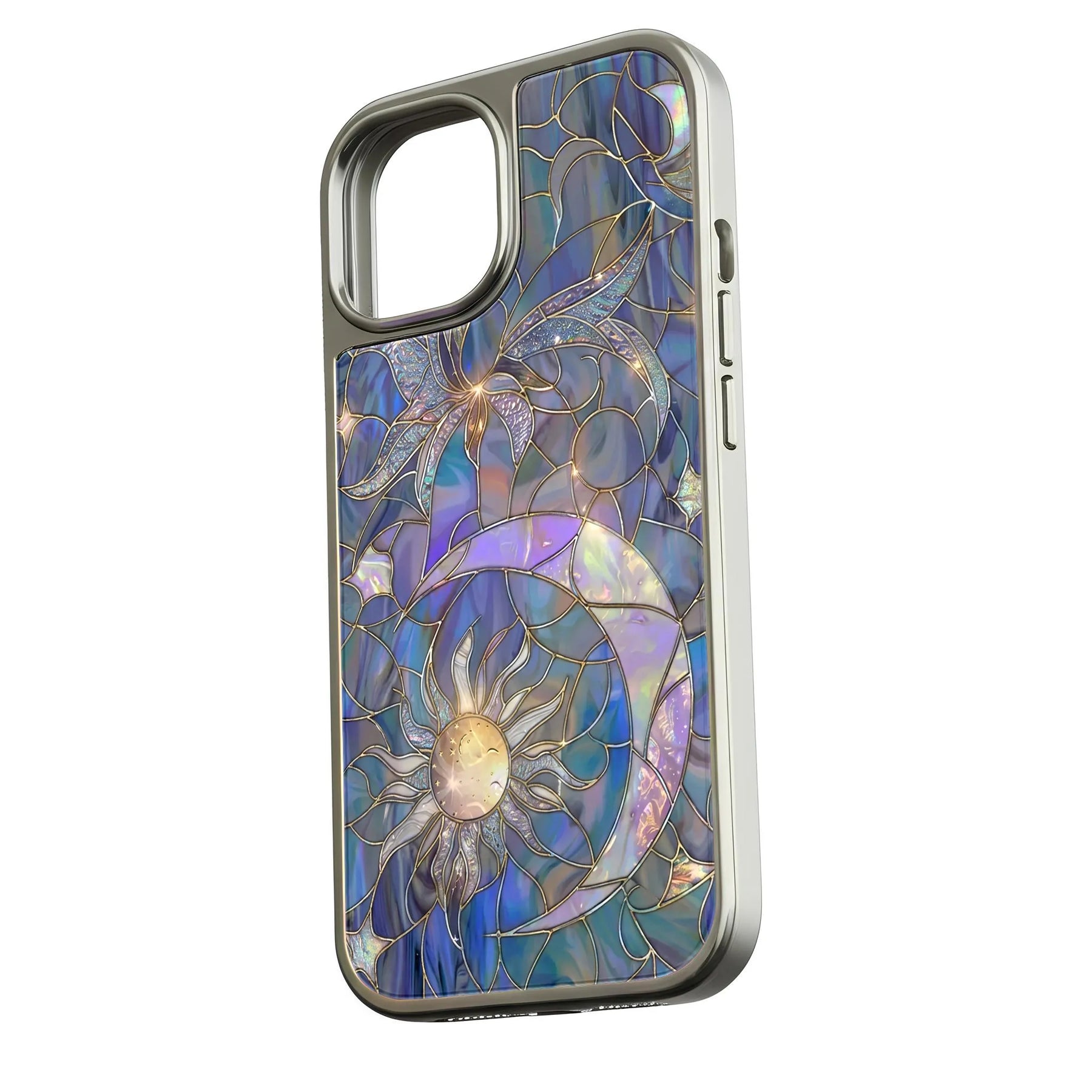 Holographic Chrome Phone Case - Celestial Stained Glass Design (Flat Printed Design, Not 3D)