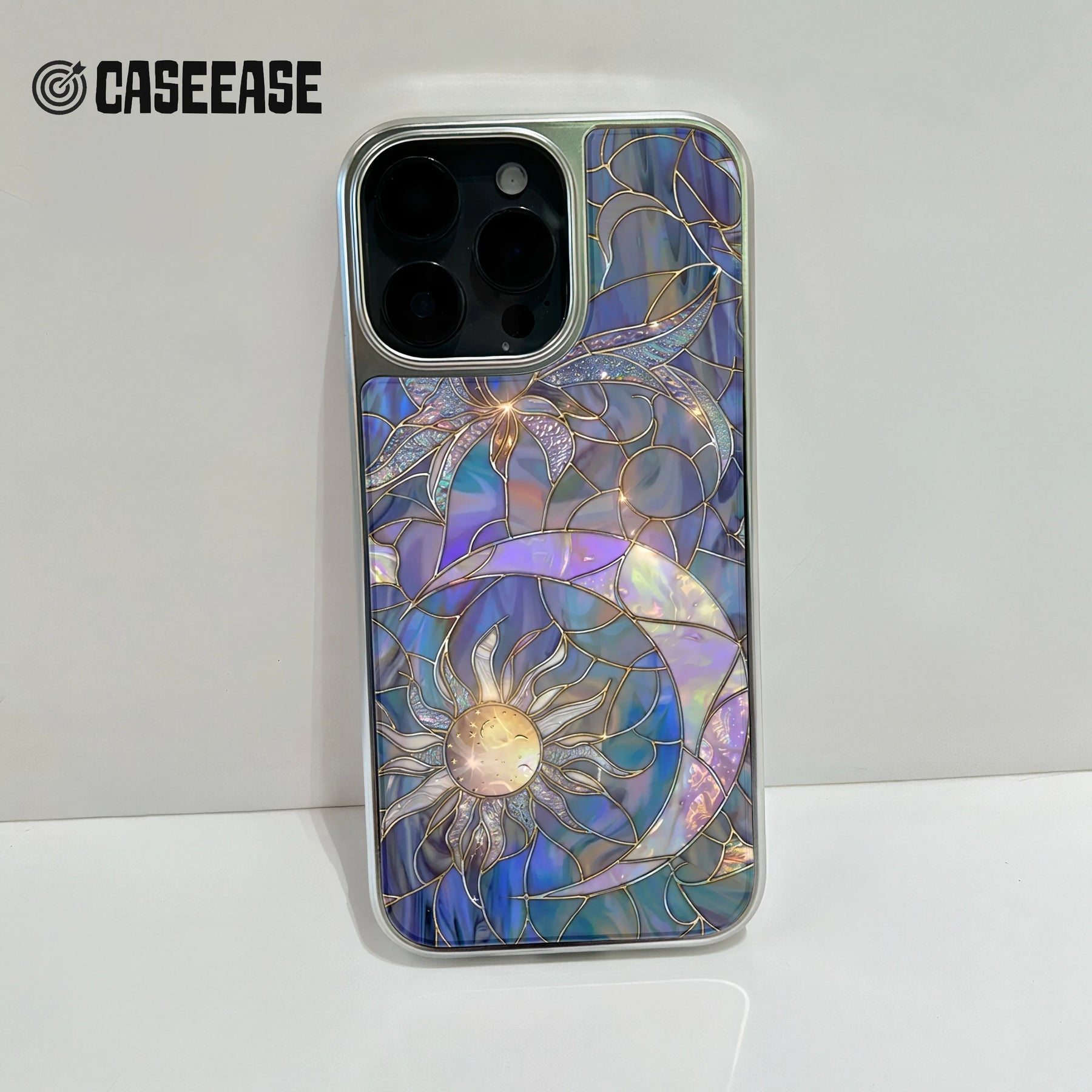 Holographic Chrome Phone Case - Celestial Stained Glass Design (Flat Printed Design, Not 3D)